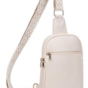 Beige Vegan Leather Crossbody Sling Bag - RFID Protection & Multi-Pocket Design